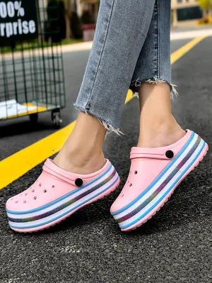Women Hollow Out Vented Clogs, Preppy Outdoor Pink EVA Clogs