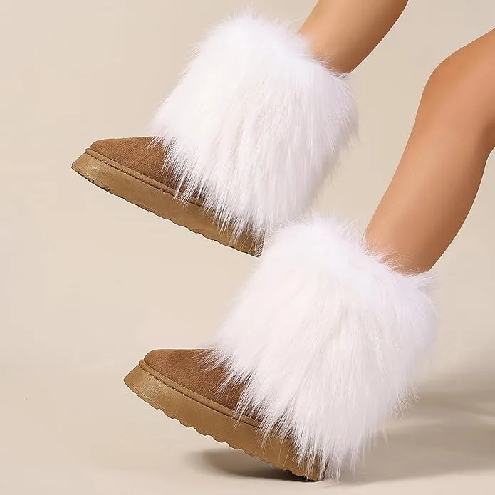 Women's faux fur boots warm plush lining snow boots