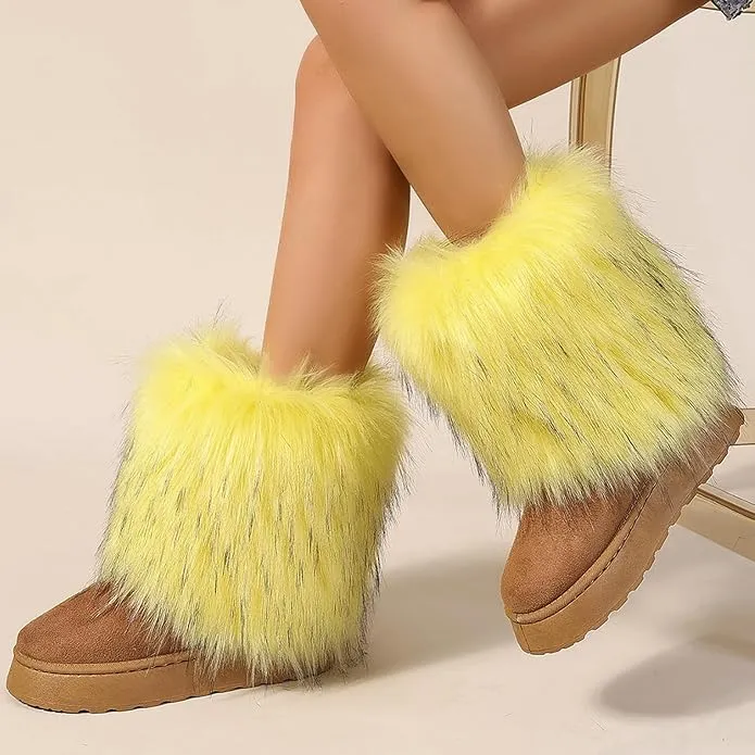 Women's faux fur boots warm plush lining snow boots