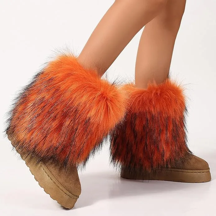 Women's faux fur boots warm plush lining snow boots