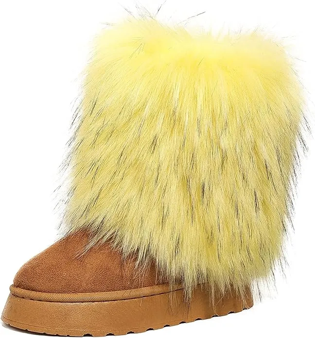 Women's faux fur boots warm plush lining snow boots