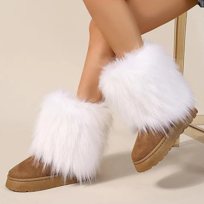Women's faux fur boots warm plush lining snow boots
