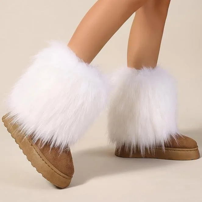 Women's faux fur boots warm plush lining snow boots