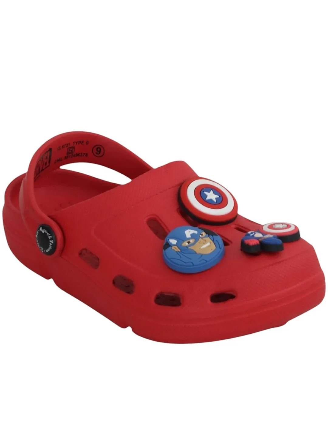 Yellow Bee Boys’ Marvel Captain America Clogs with Shield & Character Charms – Red