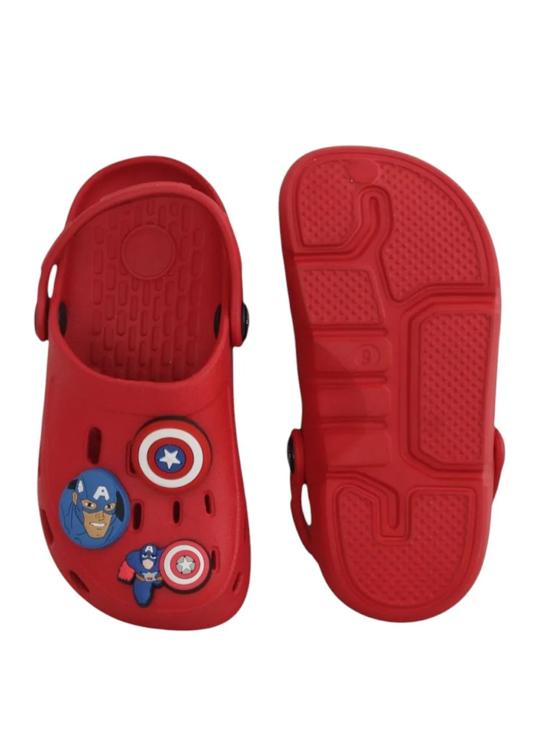 Yellow Bee Boys’ Marvel Captain America Clogs with Shield & Character Charms – Red