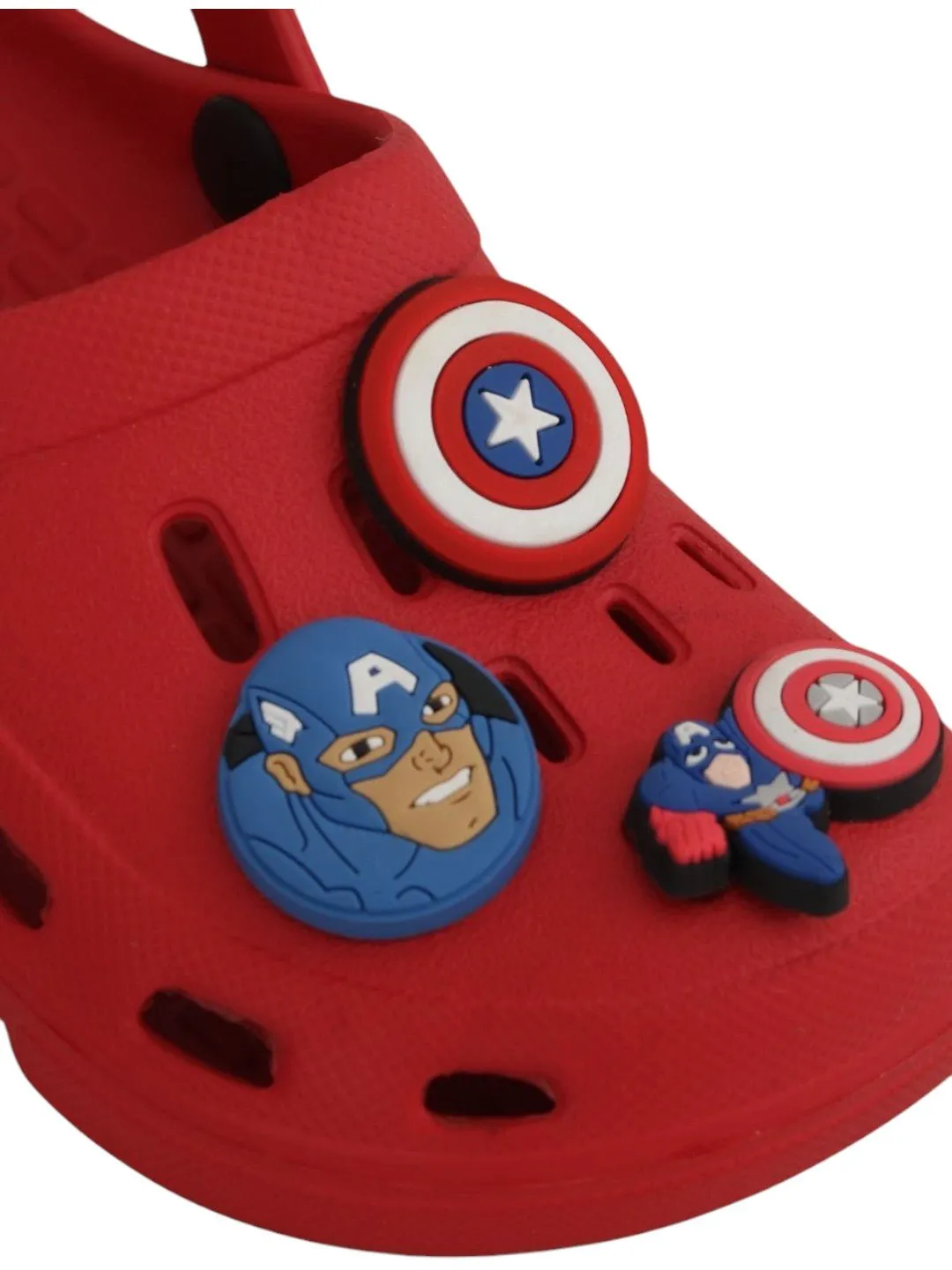 Yellow Bee Boys’ Marvel Captain America Clogs with Shield & Character Charms – Red