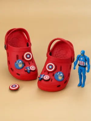 Yellow Bee Boys’ Marvel Captain America Clogs with Shield & Character Charms – Red