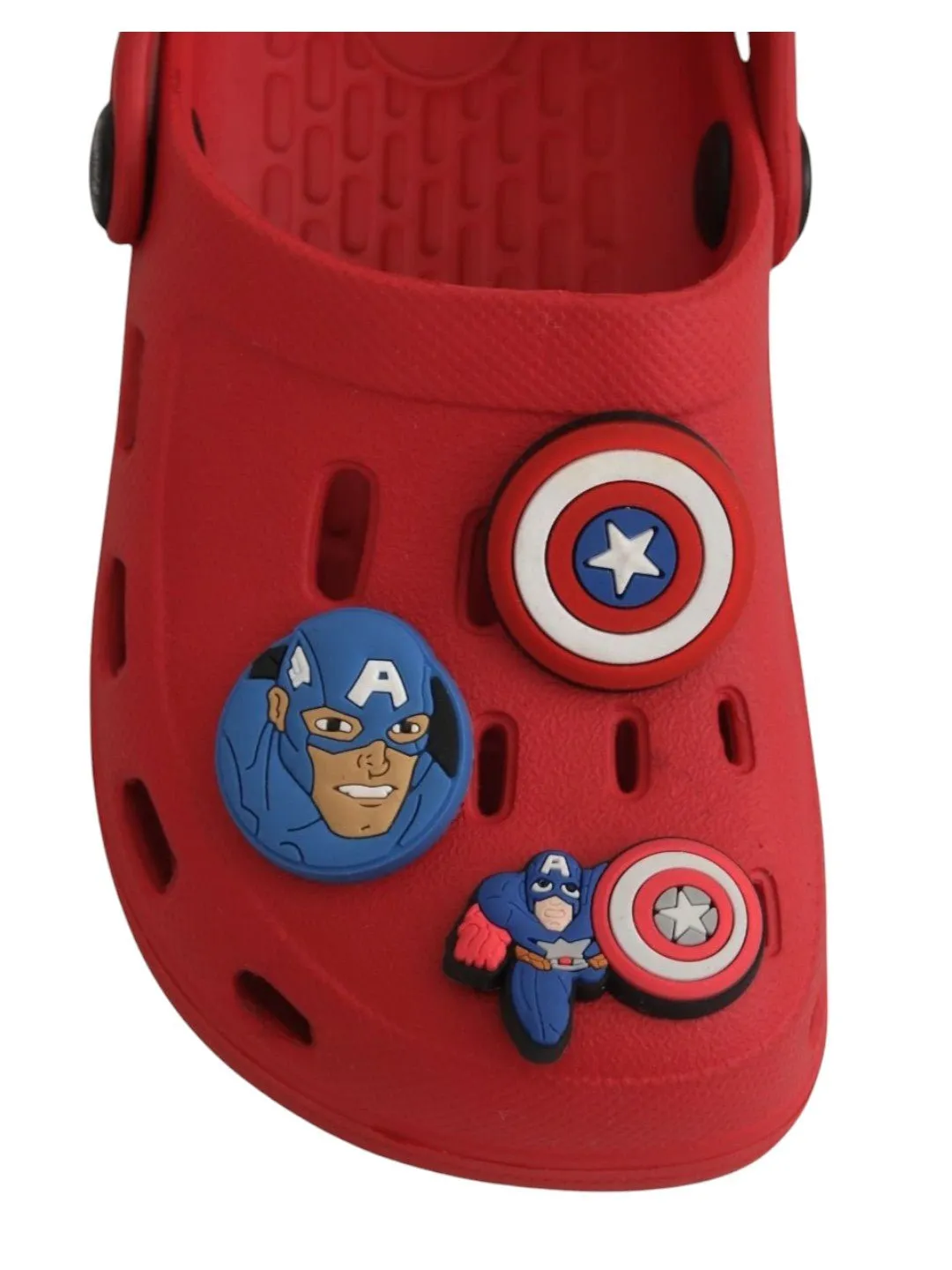 Yellow Bee Boys’ Marvel Captain America Clogs with Shield & Character Charms – Red