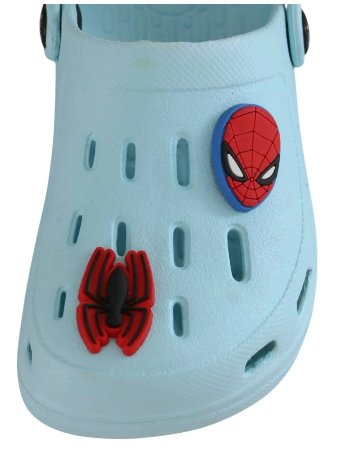 Yellow Bee Boys’ Marvel Spider-Man Clogs with Web & Hero Charms – Light Blue