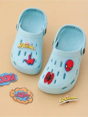 Yellow Bee Boys’ Marvel Spider-Man Clogs with Web & Hero Charms – Light Blue