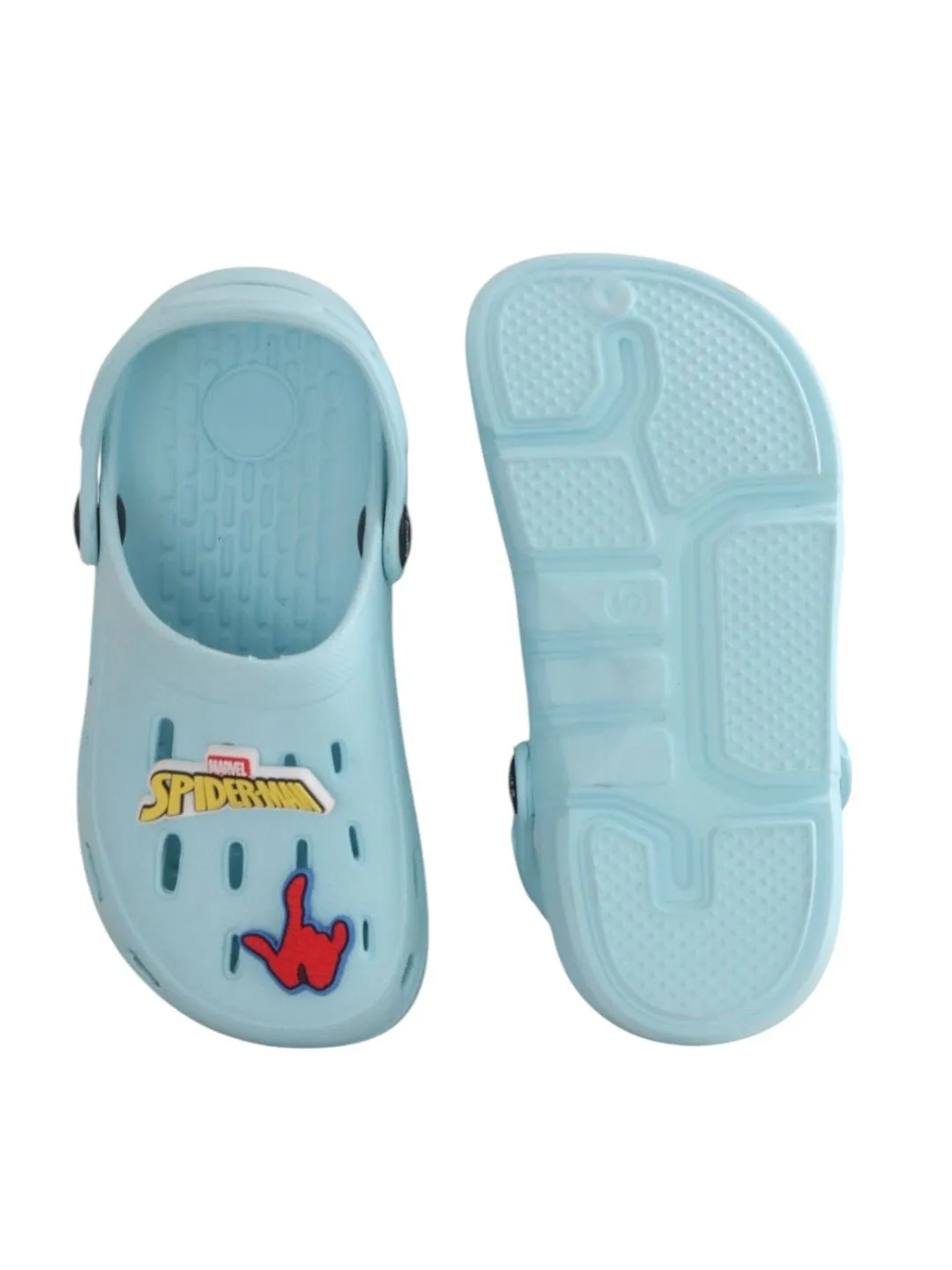 Yellow Bee Boys’ Marvel Spider-Man Clogs with Web & Hero Charms – Light Blue