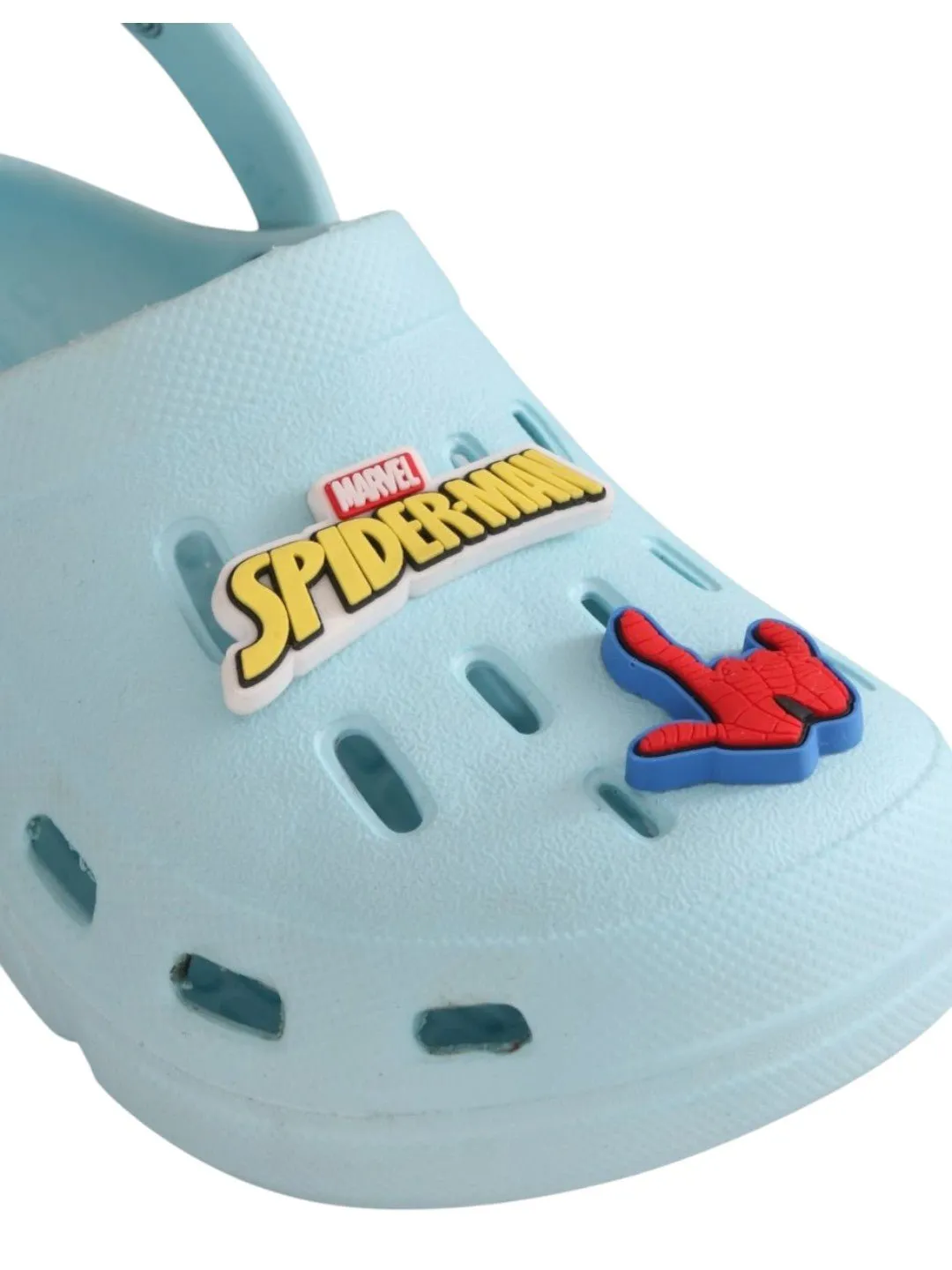 Yellow Bee Boys’ Marvel Spider-Man Clogs with Web & Hero Charms – Light Blue