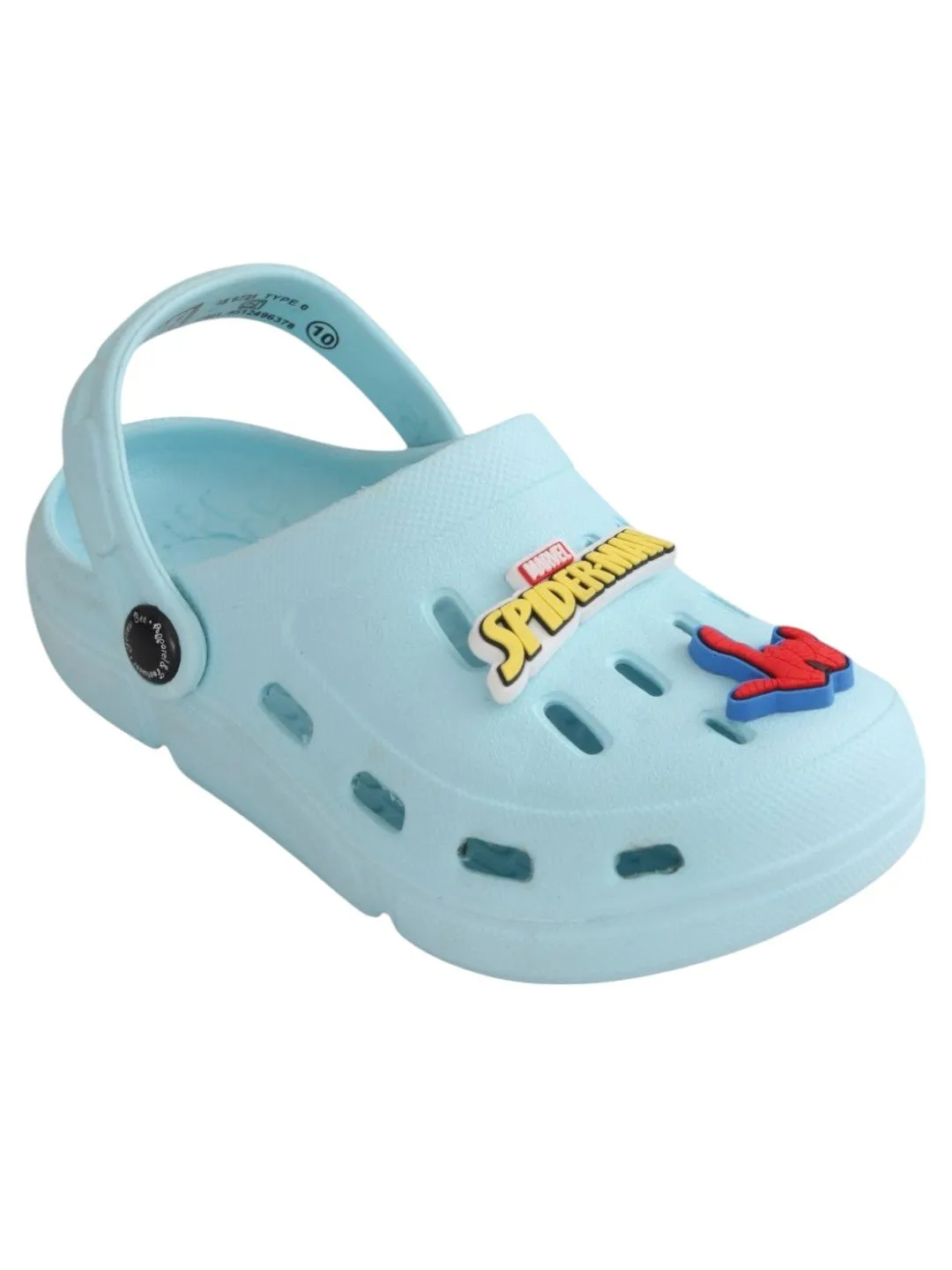 Yellow Bee Boys’ Marvel Spider-Man Clogs with Web & Hero Charms – Light Blue